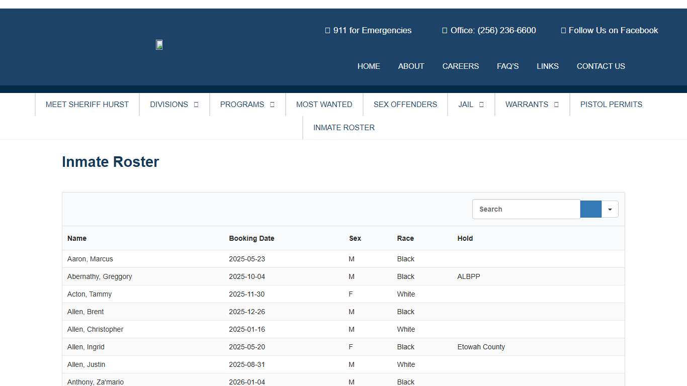 Inmate Roster - Calhoun County Sheriff's Office