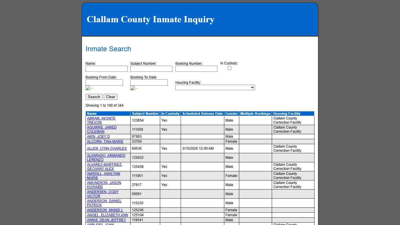 Inmate Search